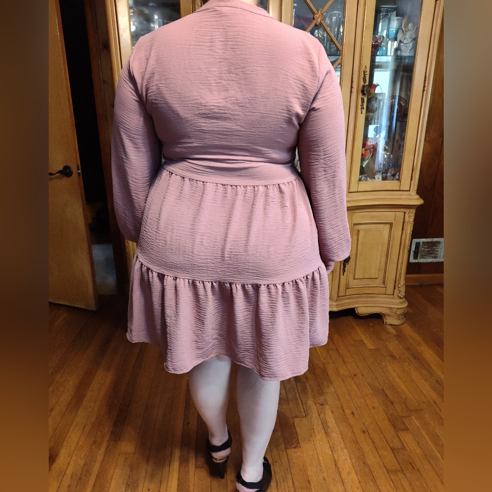 Nine West Button Front Tiered Mini Dress Dusty Rose